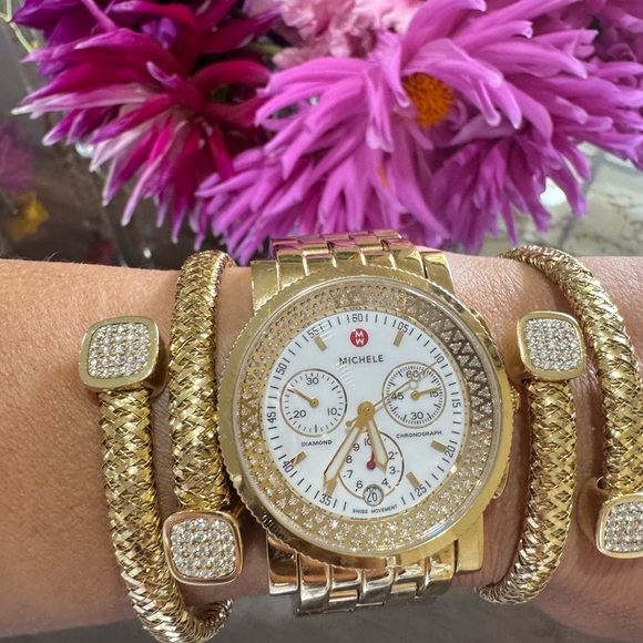 $3500 Michele Sport Sail Chronograph Diamond Watch – 38MM, Gold Plated! - Picture 3 of 16